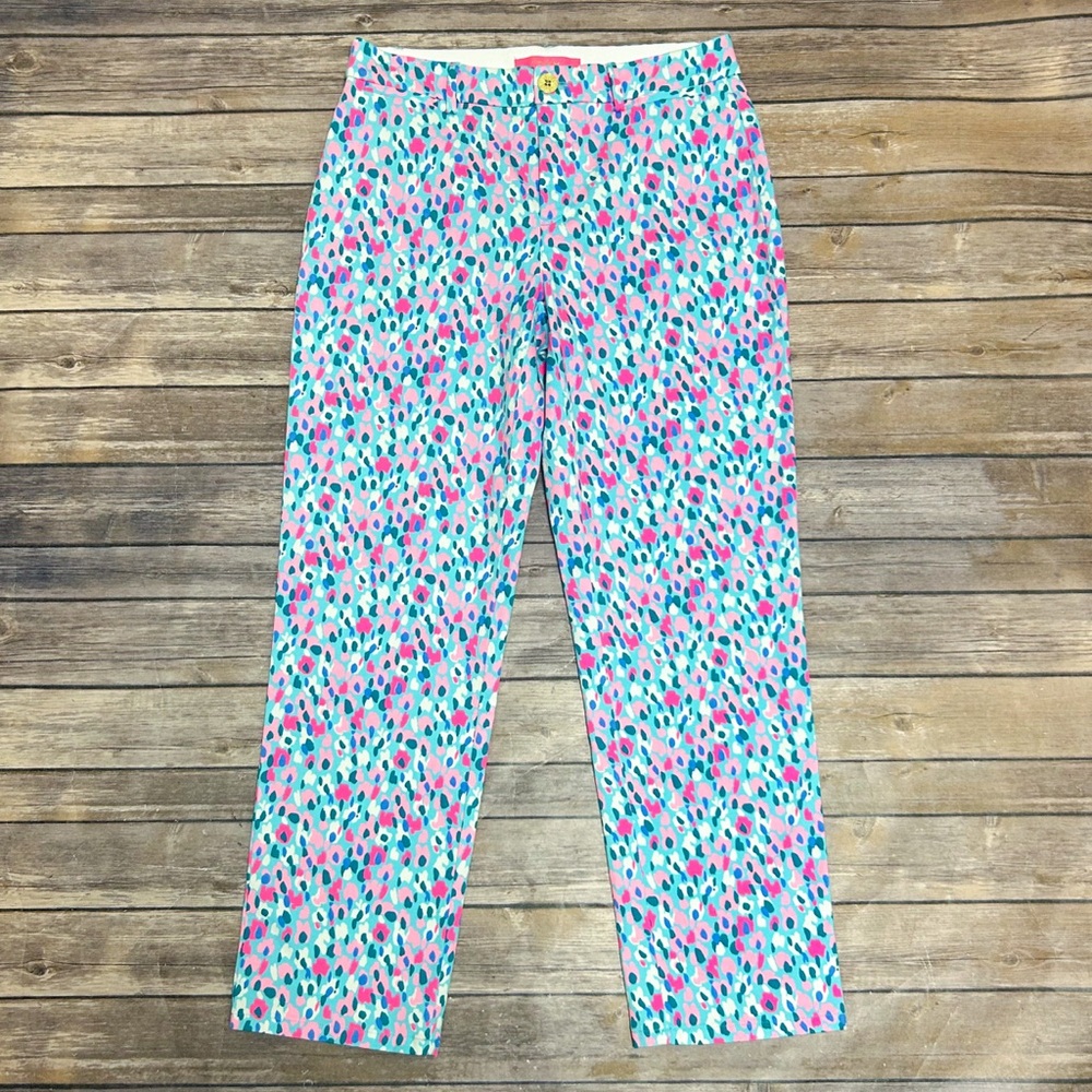 Lilly Pulitzer Blue Pink White Cropped Hottie Dottie Divia Straight Leg Pant 4
